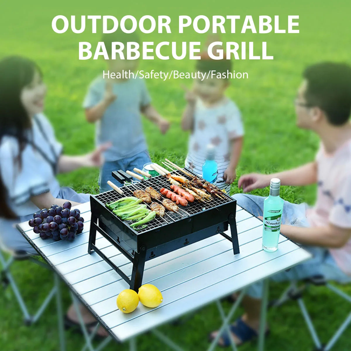 Parrilla de carbón portátil para barbacoa, Mini Kit de herramientas para barbacoa pequeña de acero inoxidable, cocina al aire libre, Camping, Picnic, playa, barbacoa portátil