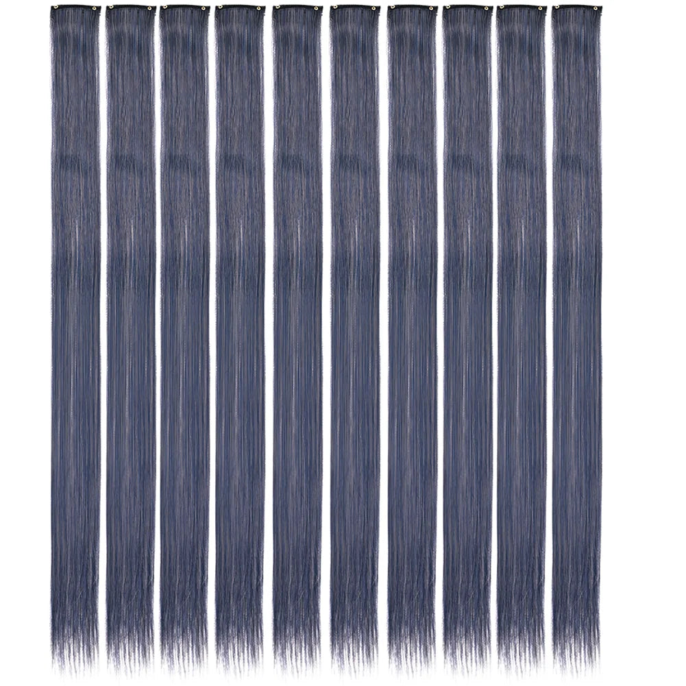 10 unids/pack de extensiones de cabello con Clip para fiesta de colores para niñas, postizos sintéticos de pelo liso de 22 pulgadas de colores Omber