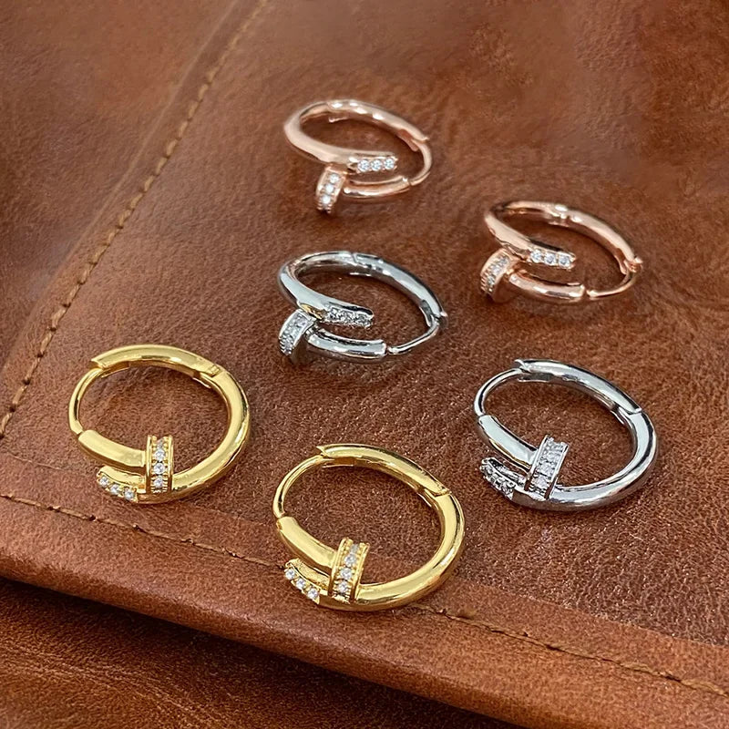 Pendientes redondos de aro para mujer, Plata de Ley 925 auténtica con circonita, joyería fina minimalista de moda, accesorios de herramientas brillantes