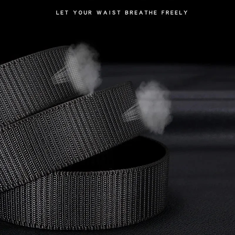 Cinturón para hombre con hebilla de Metal automática, correas de nailon de imitación, cinturón de trabajo al aire libre, hebilla automática sin dientes, cinturón de lona deportivo informal