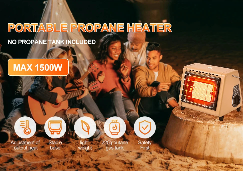 Calentador de tienda portátil BRS-H23, calentador de butano para espacio exterior de 1500W con válvula de Control, calentador de Patio de rayos infrarrojos para acampar en invierno