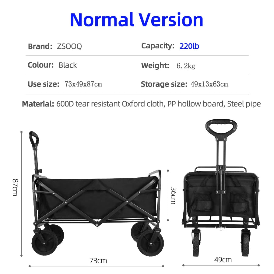 Carro de playa plegable, carro plegable de gran capacidad, carro plegable para exteriores, carrito portátil para acampar en el jardín
