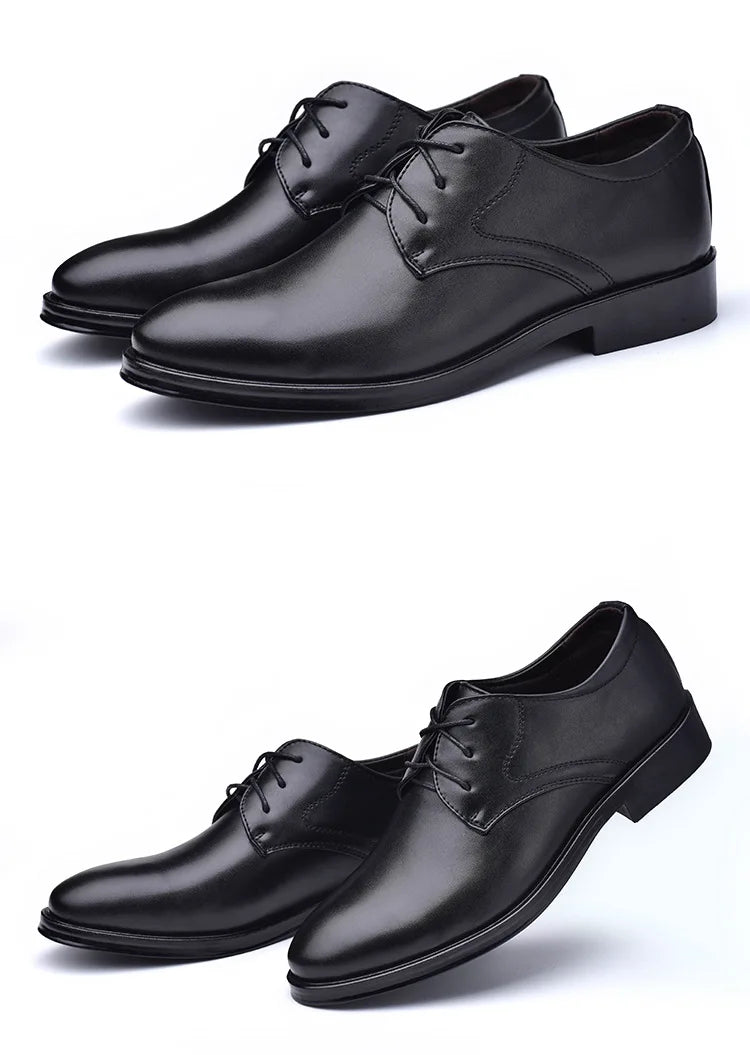 Zapatos de vestir formales para hombre, calzado informal de cuero, diseñador de boda Social, punta estrecha, zapatos negros de oficina para invierno, marca 2023