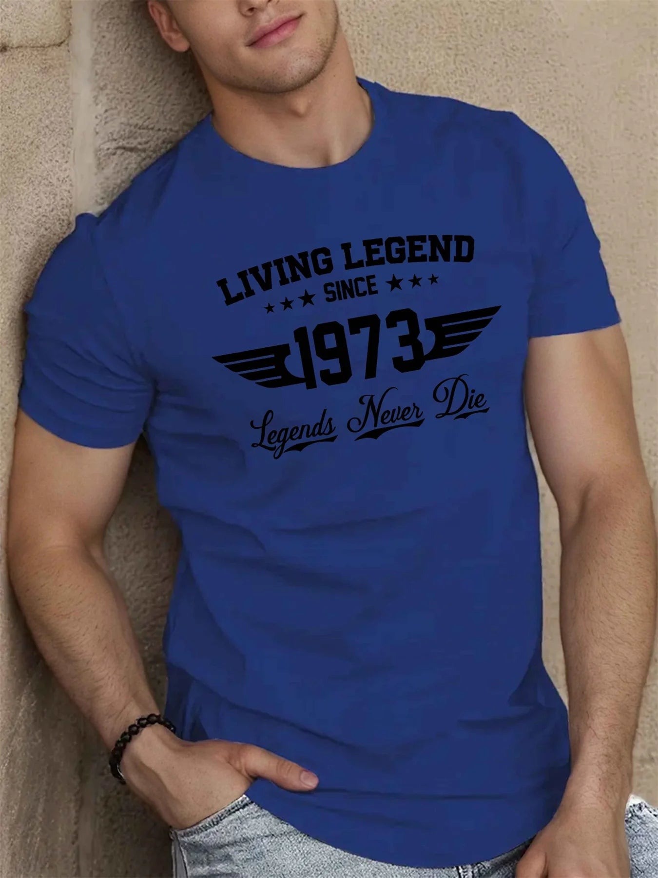 Verano de los hombres 100 algodón casual suelto de talla grande DESDE 1973 patrón impreso deportes cómodo cuello redondo Camiseta de manga corta