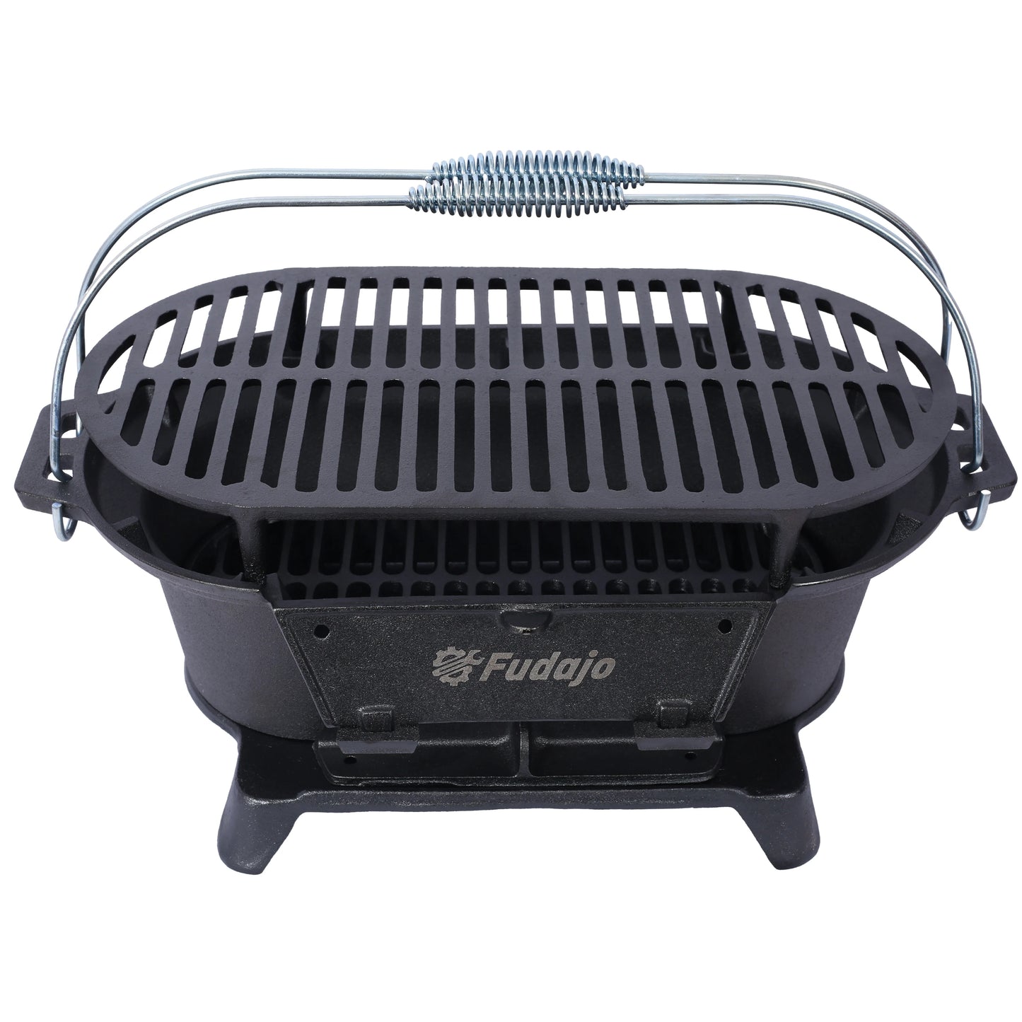 Parrilla Hibachi de hierro fundido ovalada de 20", parrilla de carbón portátil con rejilla extraÃble de ventilación con mango, parrilla Yakitori para campamento al aire libre