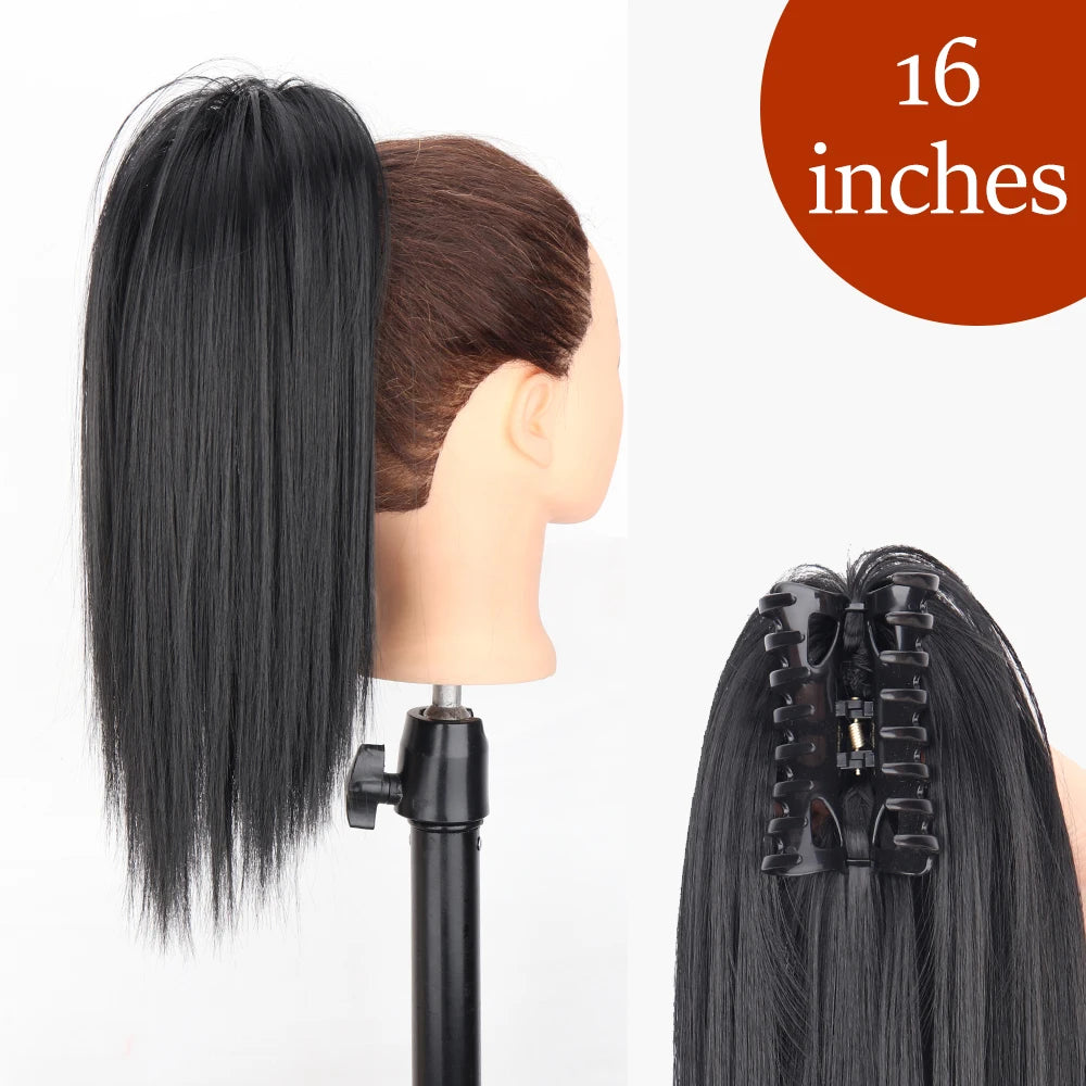 Extensiones de cabello de cola de caballo con Clip de garra larga y recta sintética, pieza de cabello de cola de caballo resistente al calor de 24 pulgadas para mujer, fiesta diaria