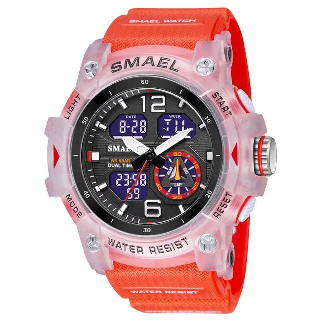 SMAEL-reloj deportivo militar para hombre, cronómetro con alarma, luz trasera Digital LED, pantalla de hora Dual, resistente al agua, 8007