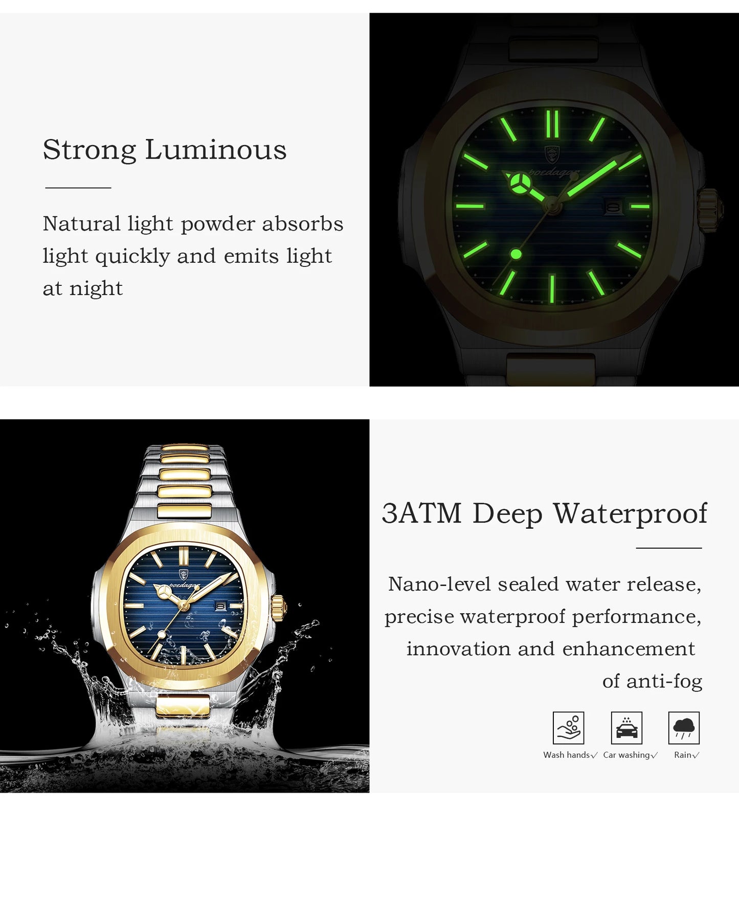 Reloj POEDAGAR cuadrado de lujo para mujer, reloj de pulsera resistente al agua con fecha luminosa para mujer, relojes de cuarzo de moda de acero inoxidable para mujer