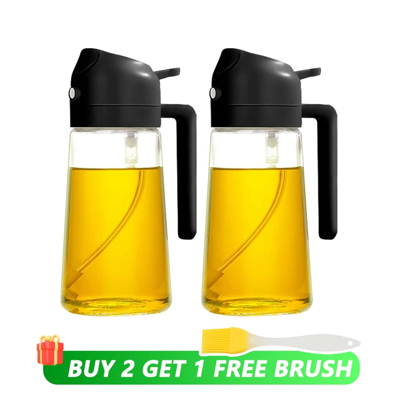 Botella vacía de aceite de 500mL, pulverizador y vertedor 2 en 1, contenedor de aceite de plástico, dispensador de aceite de cocina, vaporizador, vinagrera para acampar y barbacoa