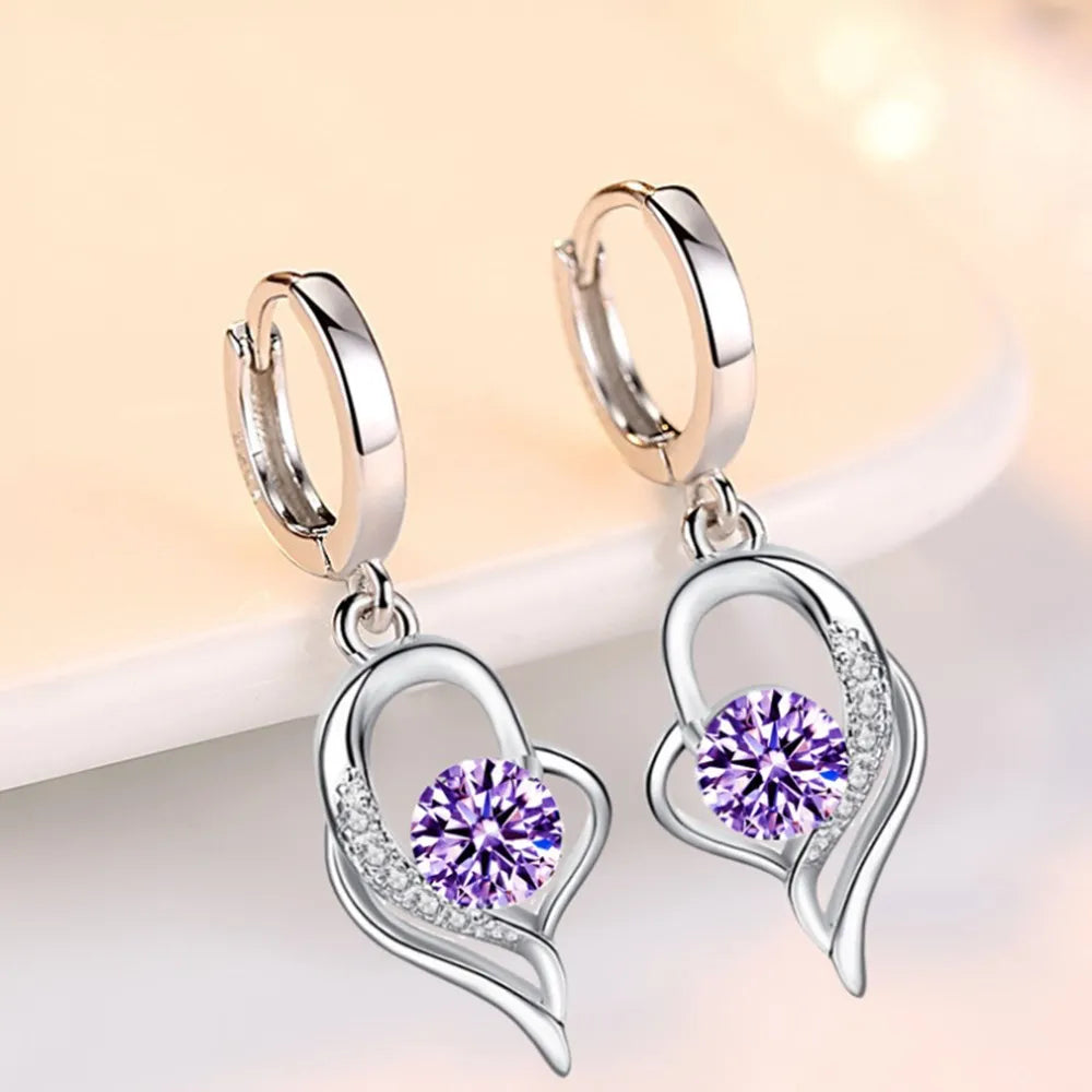 Pendientes de plata de ley 925 con circonita de cristal para mujer, joyería de moda de alta calidad, azul, rosa, blanco y morado, superventas