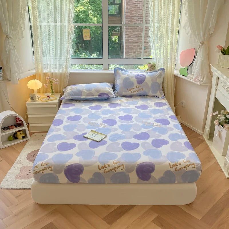 Juego de sábanas ajustadas de algodón 100% puro con funda de almohada, funda de cama con estampado de flores, sábanas individuales/Queen/King Size