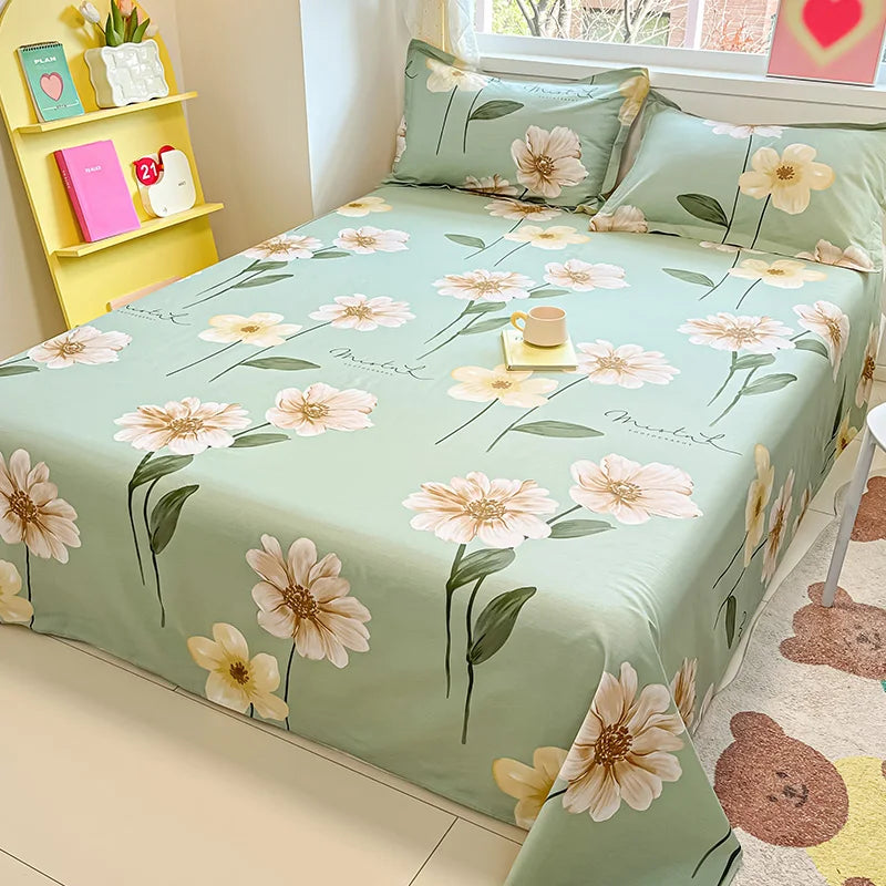 Sábana de algodón 100% con estampado de flores, sábanas dobles para niñas y niños, ropa de cama individual Queen King Size, 1 Uds.