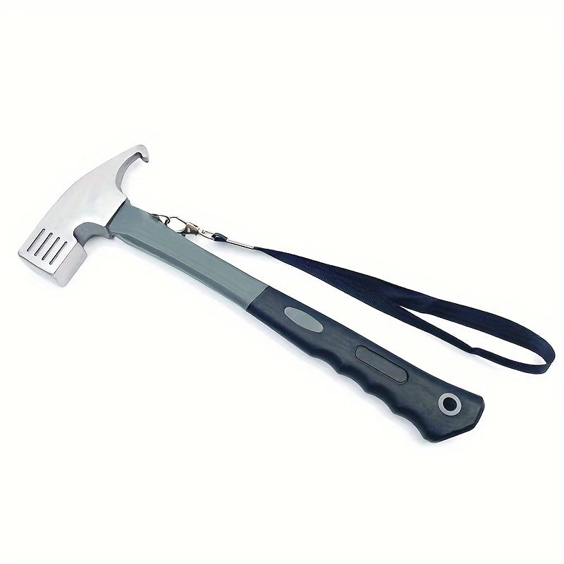 Martillo multiusos para acampar de alta resistencia con removedor de postes de tienda y cinturón de agarre de seguridad, herramientas esenciales para acampar y hacer senderismo al aire libre