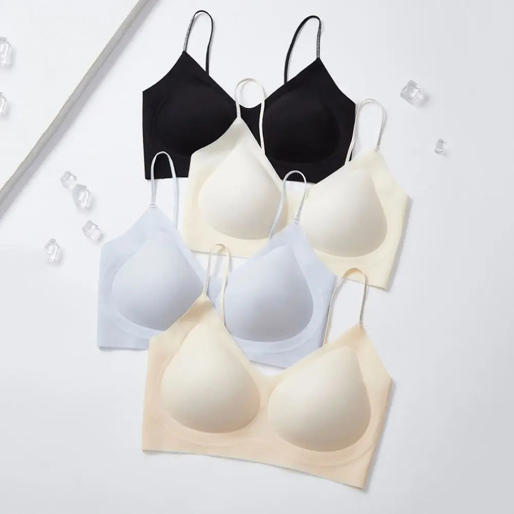 Cómodo sujetador inalámbrico a prueba de golpes con escote en V profundo, lencería antiflacidez, sujetador sin costuras, ropa interior push-up ajustable para niñas