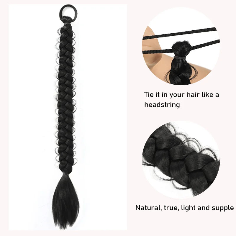 Extensiones de cabello de cola de caballo trenzadas de largo sintético de 24 pulgadas para mujer, accesorios para el cabello de fibra de alta temperatura