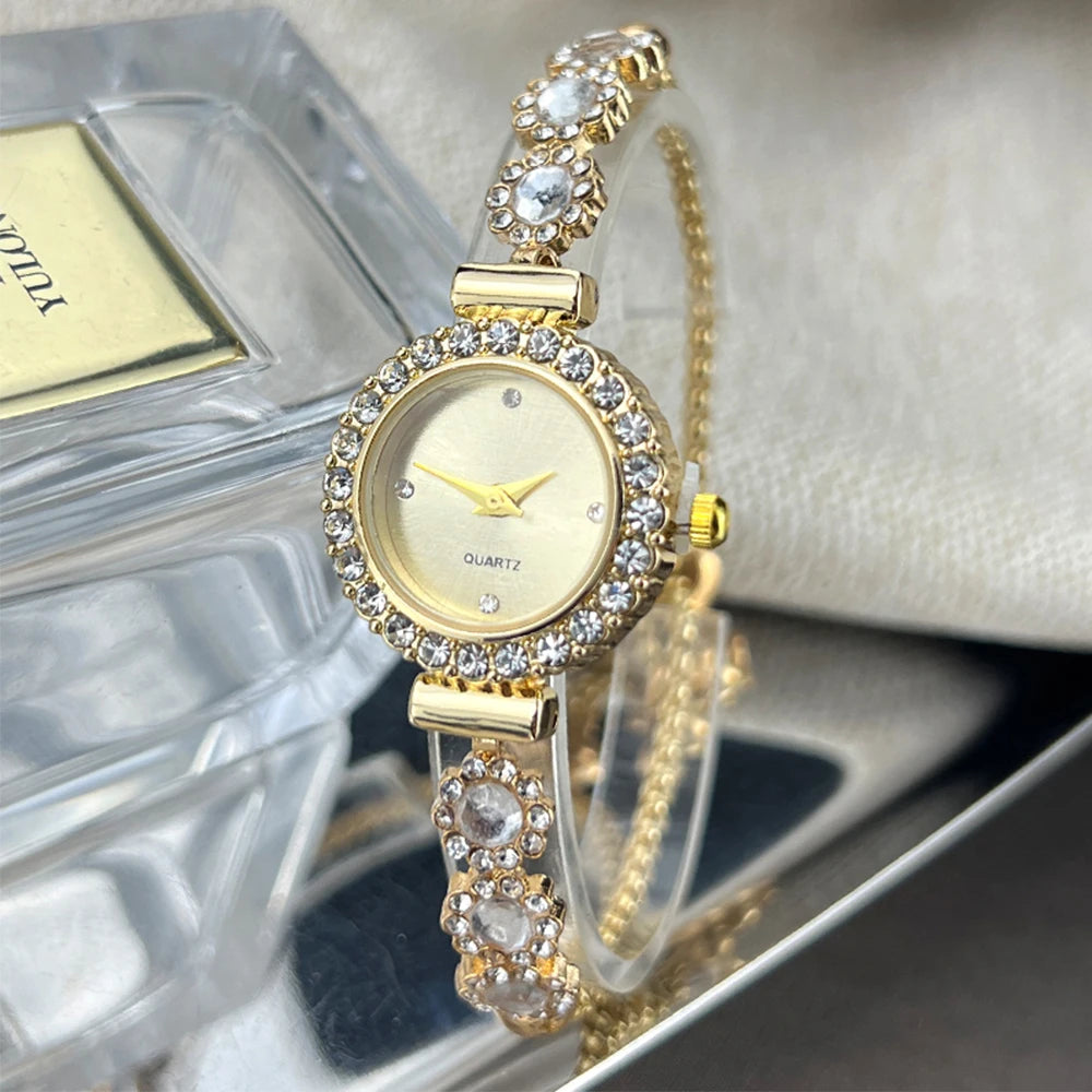 Conjunto de reloj de pulsera de Calcedonia de comercio exterior con luz de diamante, reloj de cuarzo de lujo en vivo, nuevo reloj de mujer con diamantes
