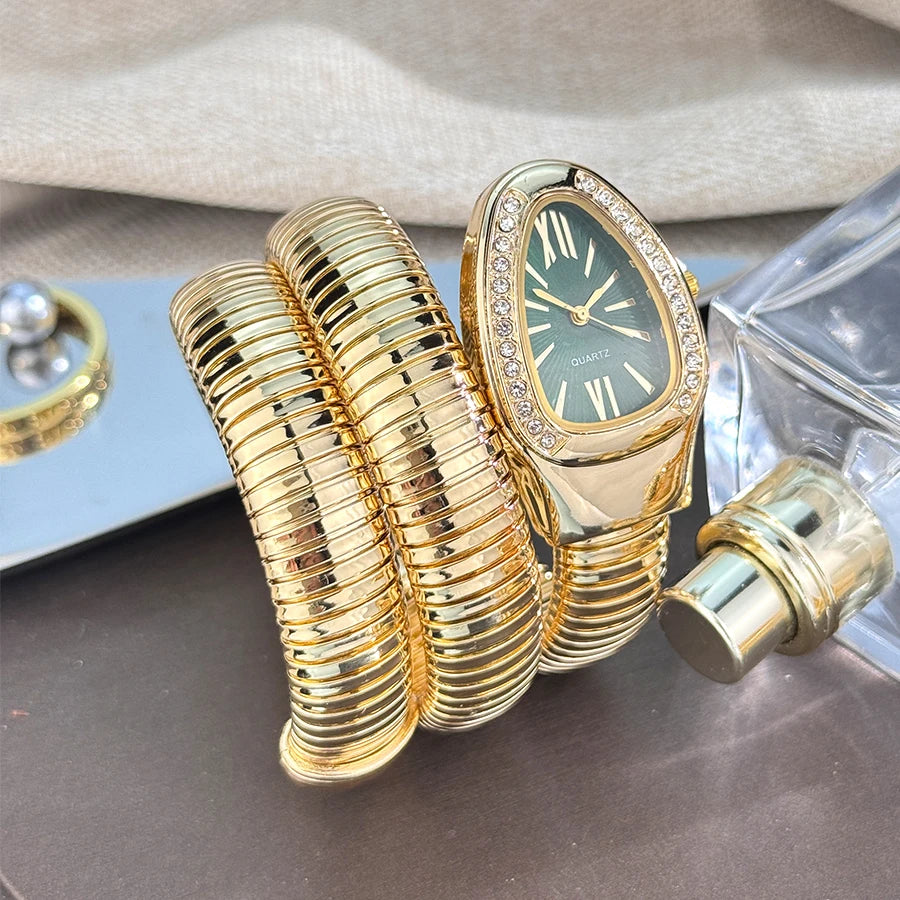 Reloj de aleación serpentina de alta calidad a la moda para mujer con caja de diamantes Reloj de pulsera de cuarzo de alta calidad estilo famoso