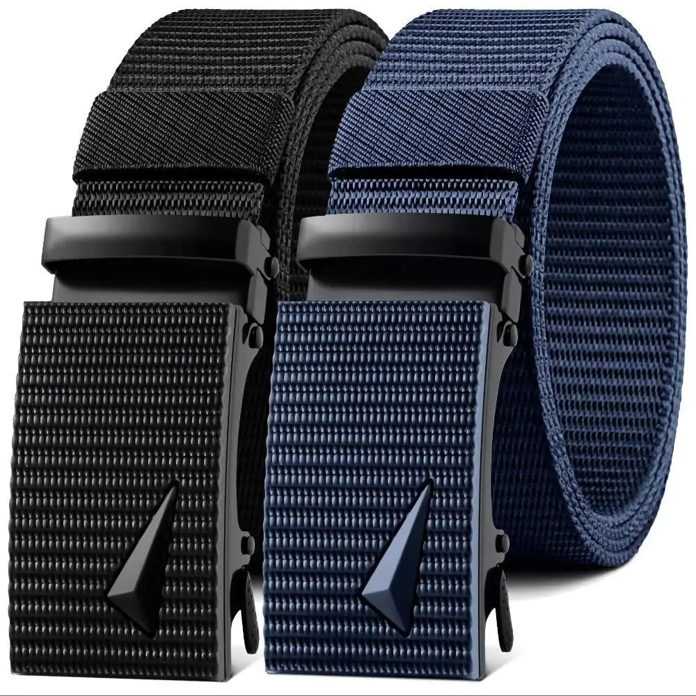 Cinturón para hombre con hebilla de Metal automática, correas de nailon de imitación, cinturón de trabajo al aire libre, hebilla automática sin dientes, cinturón de lona deportivo informal