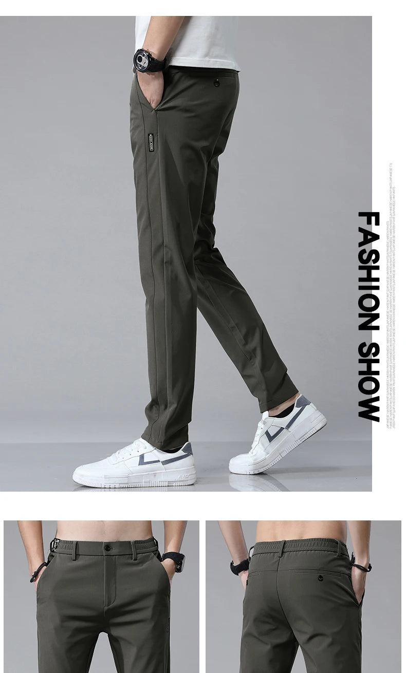 Pantalones informales rectos ajustados elásticos ultrafinos para hombre, pantalón deportivo de Golf transpirable de alta calidad, primavera y verano, 2024