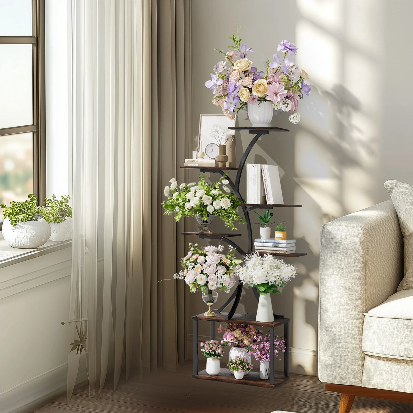 Soporte para plantas multicapa, soporte para plantas en forma de árbol de estilo Industrial, estante de exhibición, soporte para flores de esquina para maceteros de jardín, interior