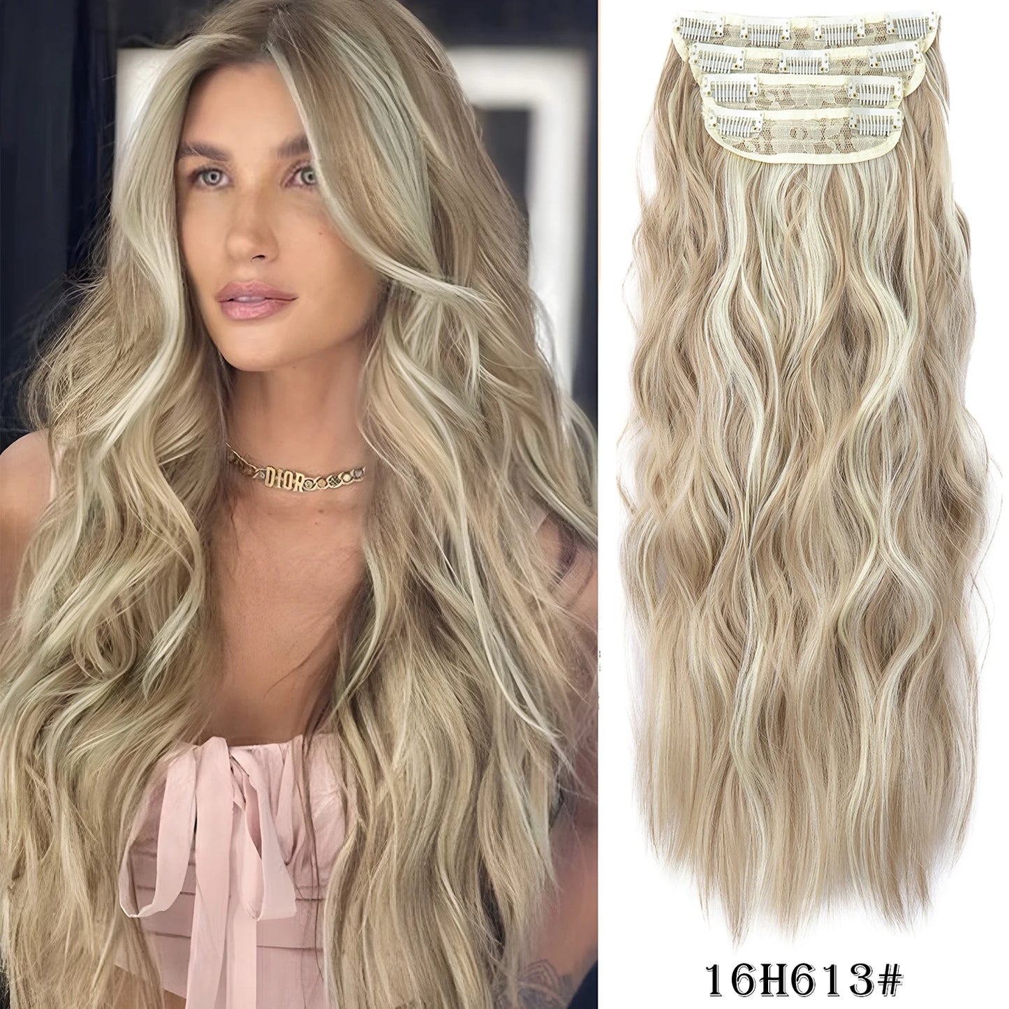 4 unids/set 20 pulgadas Clip de pelo sintético en postizos gruesos y largos ondulados para mujeres extensiones de cabello sintético de cabeza completa postizos ombré