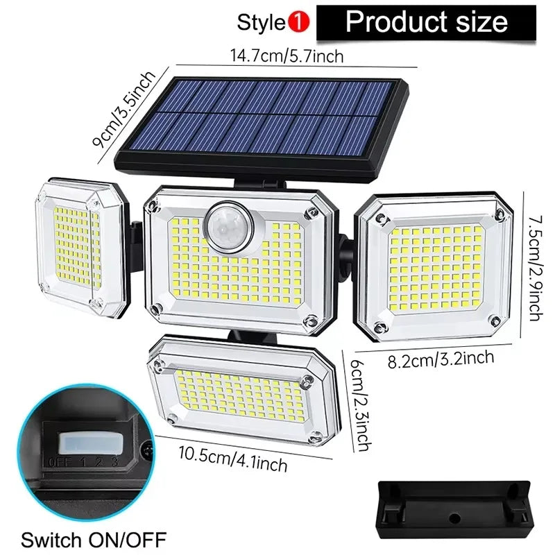 122/333LED luces solares Sensor de movimiento al aire libre inducción humana 3 modos IP65 impermeable energÃÂa Solar garaje patio lámpara de pared del pasillo