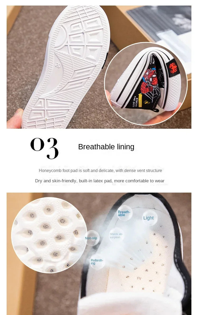 Zapatos de lona Disney para niños, zapatillas de deporte de Spiderman para niños, zapatos antideslizantes para estudiantes, zapatos deportivos de fondo suave para exteriores