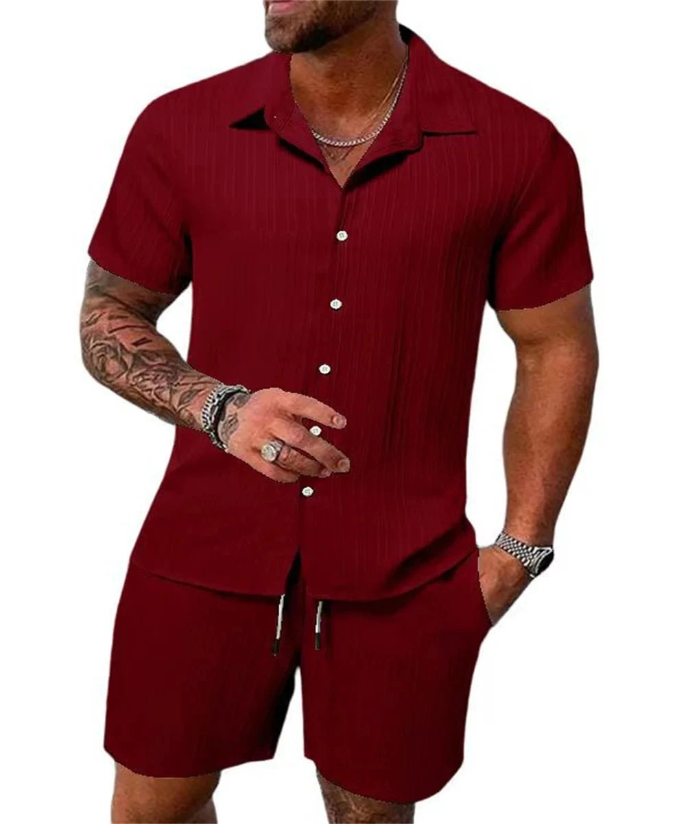 Pantalones cortos sueltos de manga corta para hombre, traje deportivo a rayas, Top informal de Fitness, pantalones cortos de playa, tendencia de moda de verano