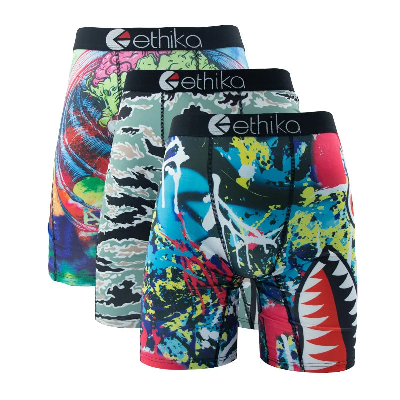 ETHIKA, 3 uds., ropa interior Sexy para hombre, Boxers, calzoncillos transpirables para hombre, calzoncillos de talla grande S-3XL, bañadores para hombre, bragas para hombre, lencería, calzoncillos Boxer