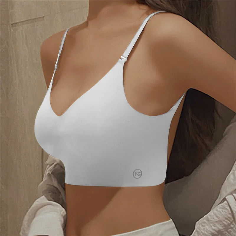 Sujetadores acolchados sin costuras ultrafinos para mujer, ropa interior de seda de hielo, lencería Sexy de pecho pequeño, Push Up, Tops de tubo Sexy, sujetador íntimo