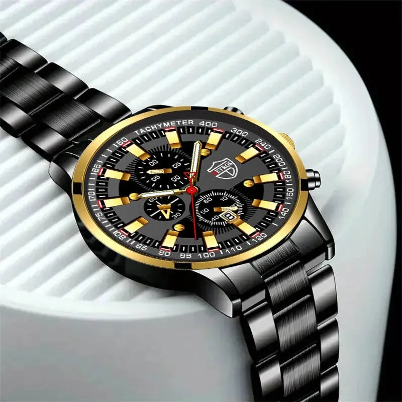 Reloj de cuarzo con banda de acero Digital con aguja dorada para hombre, informal, de lujo, con calendario, diseñado para hombres exitosos, clásico