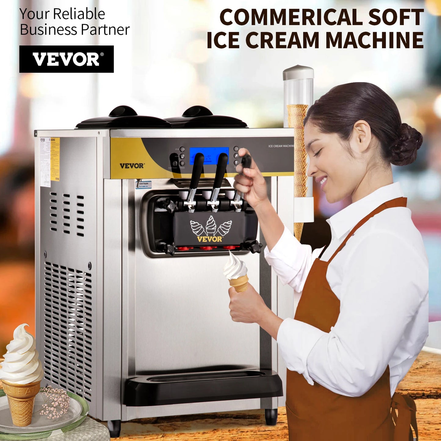 SucceBuy-máquina para hacer helados, rendimiento de 22-30L/H, 2200W, máquina de servicio suave para encimera, yogur helado para restaurante, Snack Bar