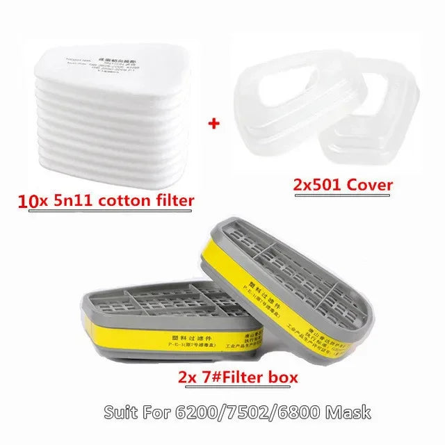 6200/7502/6800 Mascarilla de gas quÃÂmico 6001/6002/6004 Caja 5N11 Filtro de protección de algodón Mascarilla de pinturaRespiratorAccesorios reemplazables