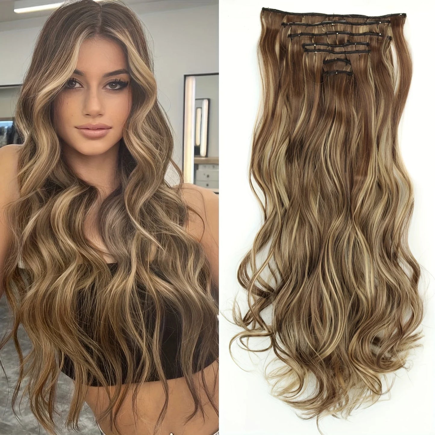 7 unids/set 16 Clips extensión de cabello negro largo liso pelo Natural Ombre peluca fibra resistente al calor para peinado de mujer