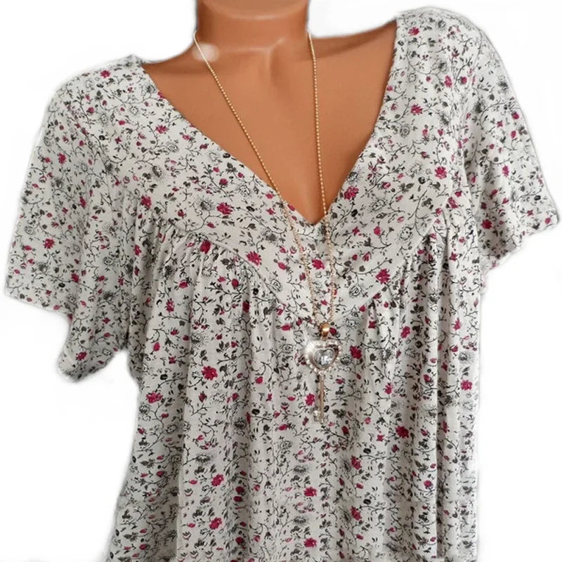 Camiseta holgada sin mangas para mujer, ropa de dormir de casa con cuello en V, Tops con estampado Floral, camisetas informales sexys a la moda para mujer