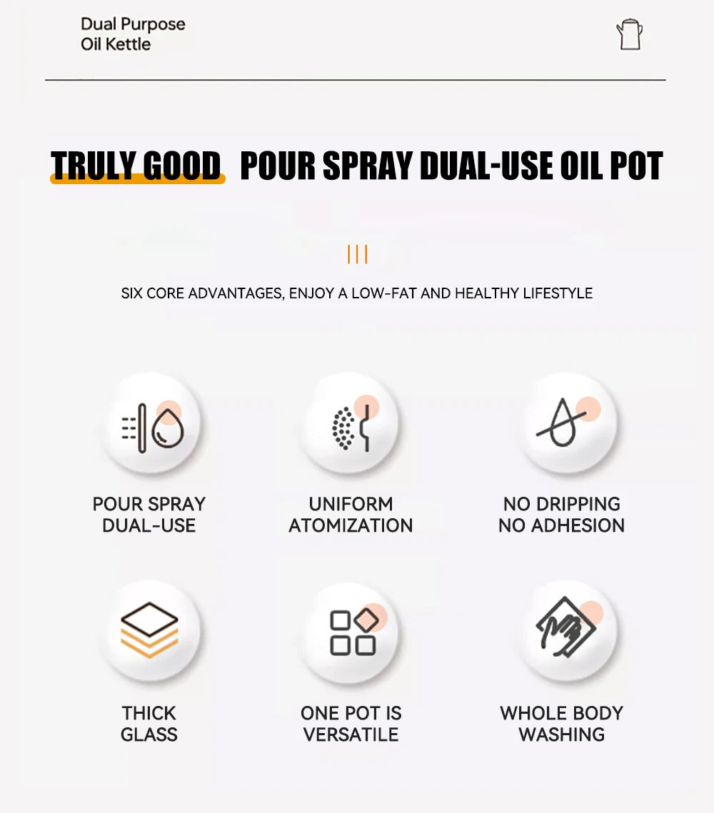 Botella vacía de aceite de 500mL, pulverizador y vertedor 2 en 1, contenedor de aceite de plástico, dispensador de aceite de cocina, vaporizador, vinagrera para acampar y barbacoa