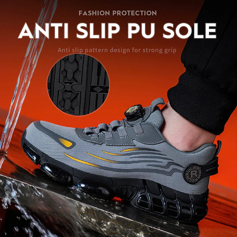 Zapatos de seguridad protectores con punta de acero indestructibles, zapatos de trabajo antideslizantes y resistentes a la abrasión, zapatillas cómodas y resistentes para hombres 
