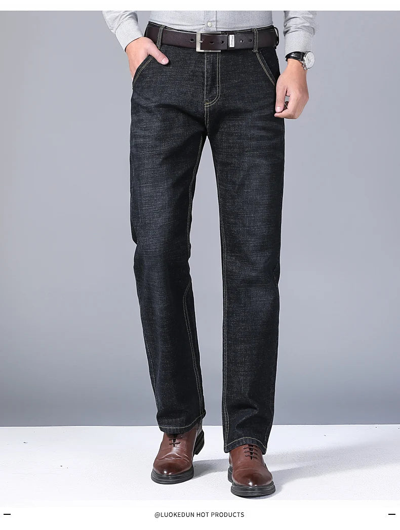 Nuevos pantalones ligeros de lujo elásticos ajustados para hombre, cómodos y suaves pantalones vaqueros informales rectos a la moda de negocios, ropa de marca masculina
