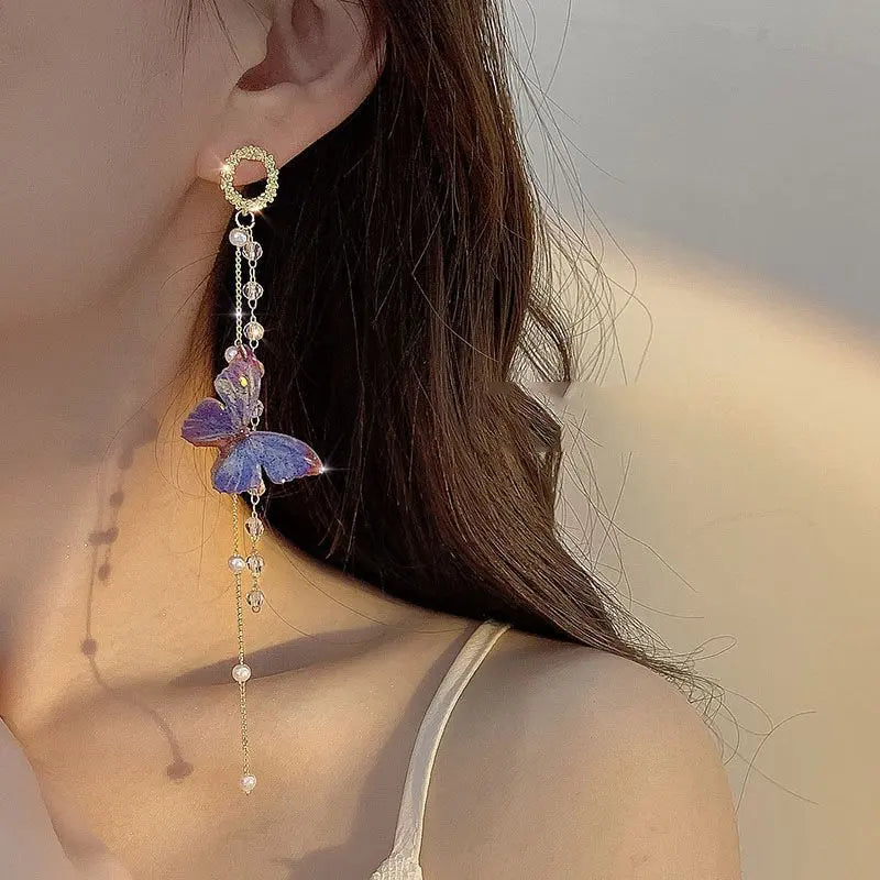 Pendientes de mariposa con borlas largas y perlas de cristal de circón para mujer, joyerÃa colgante de lujo, regalos, nuevo