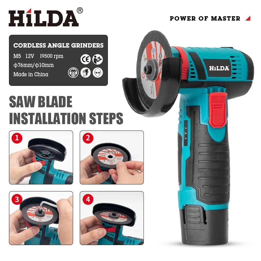 Mini amoladora angular recargable en miniatura HILDA de 12V con baterÃa, amoladora pulidora de hoja de corte para cortar diamante inalámbrico