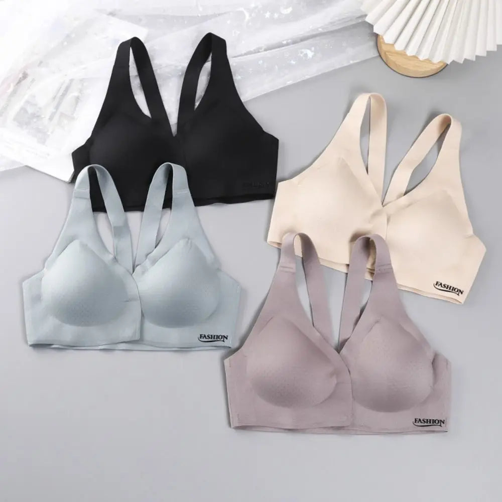 Sujetador inalámbrico con hebilla frontal en V profundo, sujetador antiflacidez a prueba de golpes para mujer, lencería de Copa grande, sujetadores sin costuras para niñas y mujeres