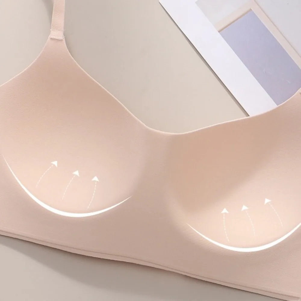 Sujetador suave sin costuras con escote en V profundo para mujer, sostén antiflacidez a prueba de golpes, sin rastro, parte de atrás bonita, ropa interior push-up