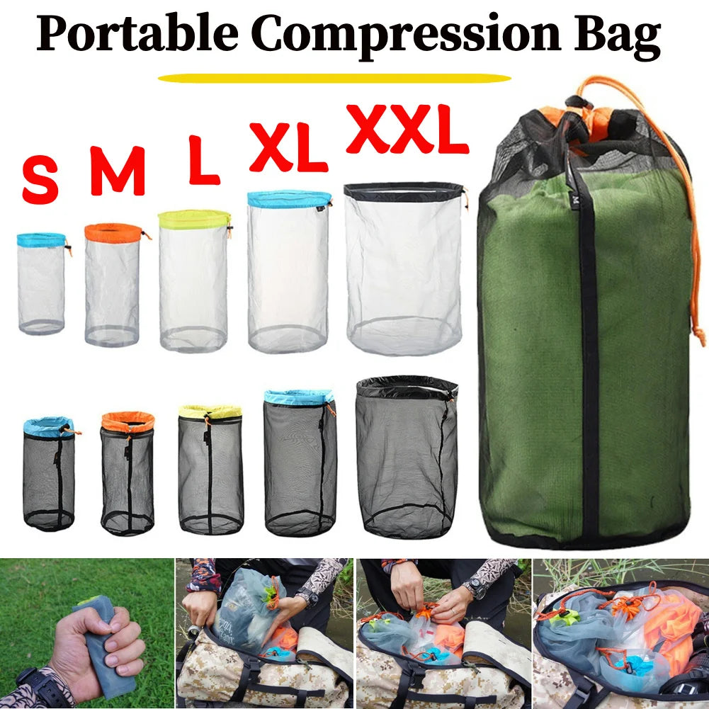 Bolsa de compresión portátil, saco impermeable con cordón para viaje, ahorro de espacio, bolsa de transporte para Camping, viaje y senderismo