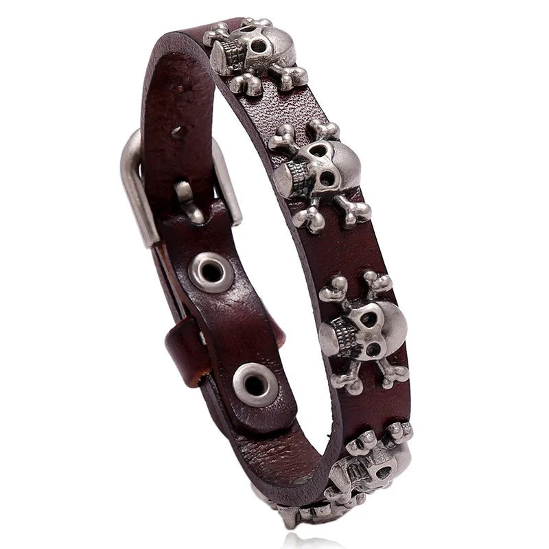 Pulsera Punk de cuero de los años 80 para hombres y mujeres, pulsera gótica Punk Rock, brazalete Unisex para accesorios de recuerdos de fiesta de Halloween