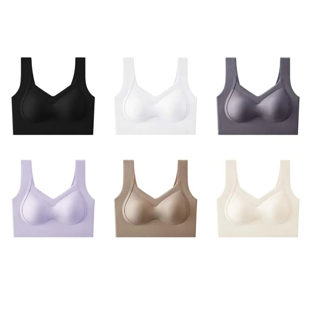 Sujetador inalámbrico de talla grande con escote en V profundo, ropa interior ajustada a prueba de golpes, lencería push-up, sujetador sin costuras antiflacidez para correr