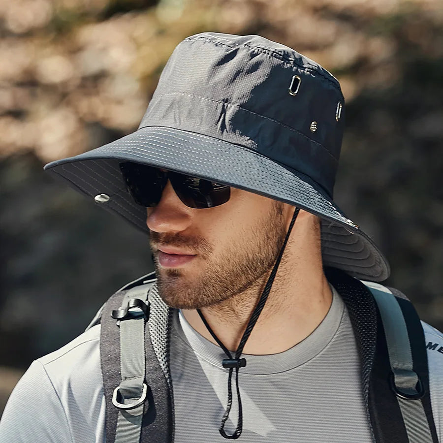 Sombrero de pescador de ala ancha y grande para hombre, gorra impermeable con protección UV para el sol, senderismo, pesca, escalada, sombreros de cubo de Safari de gran tamaño, verano