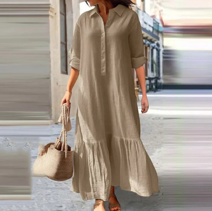 Vestido informal de manga larga para mujer, vestido de oficina para mujer, moda Primavera Verano, vestido camisero liso elegante, vestidos para mujer 2024