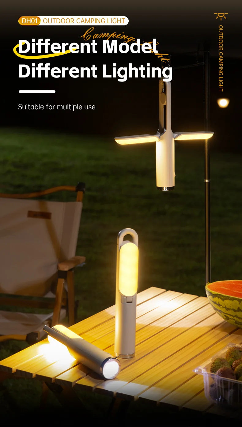 Linterna de Camping UltraBrillante con Linterna y Modo SOS - Plegable, Carga Tipo-C, Impermeable IP53 para Senderismo/Reparaciones de Emergencia