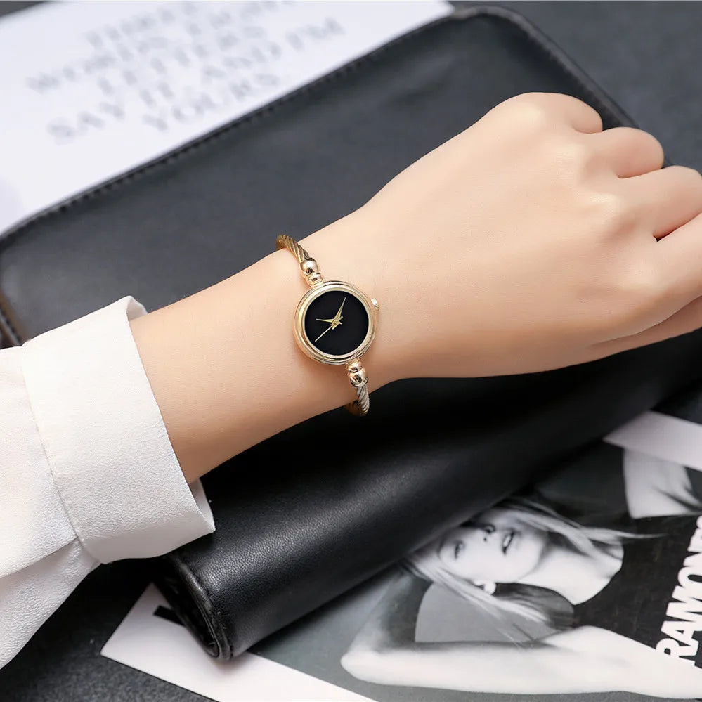 Relojes de pulsera pequeños simples para mujer, reloj de pulsera de cuarzo Retro de acero inoxidable para mujer, moda informal para mujer