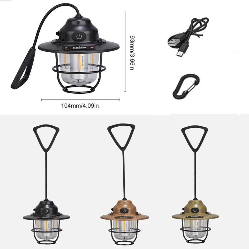 Linternas portátiles para acampar, lámpara colgante Retro para tienda, luz de Camping regulable impermeable, 1200mAh para senderismo, pesca, linterna de emergencia